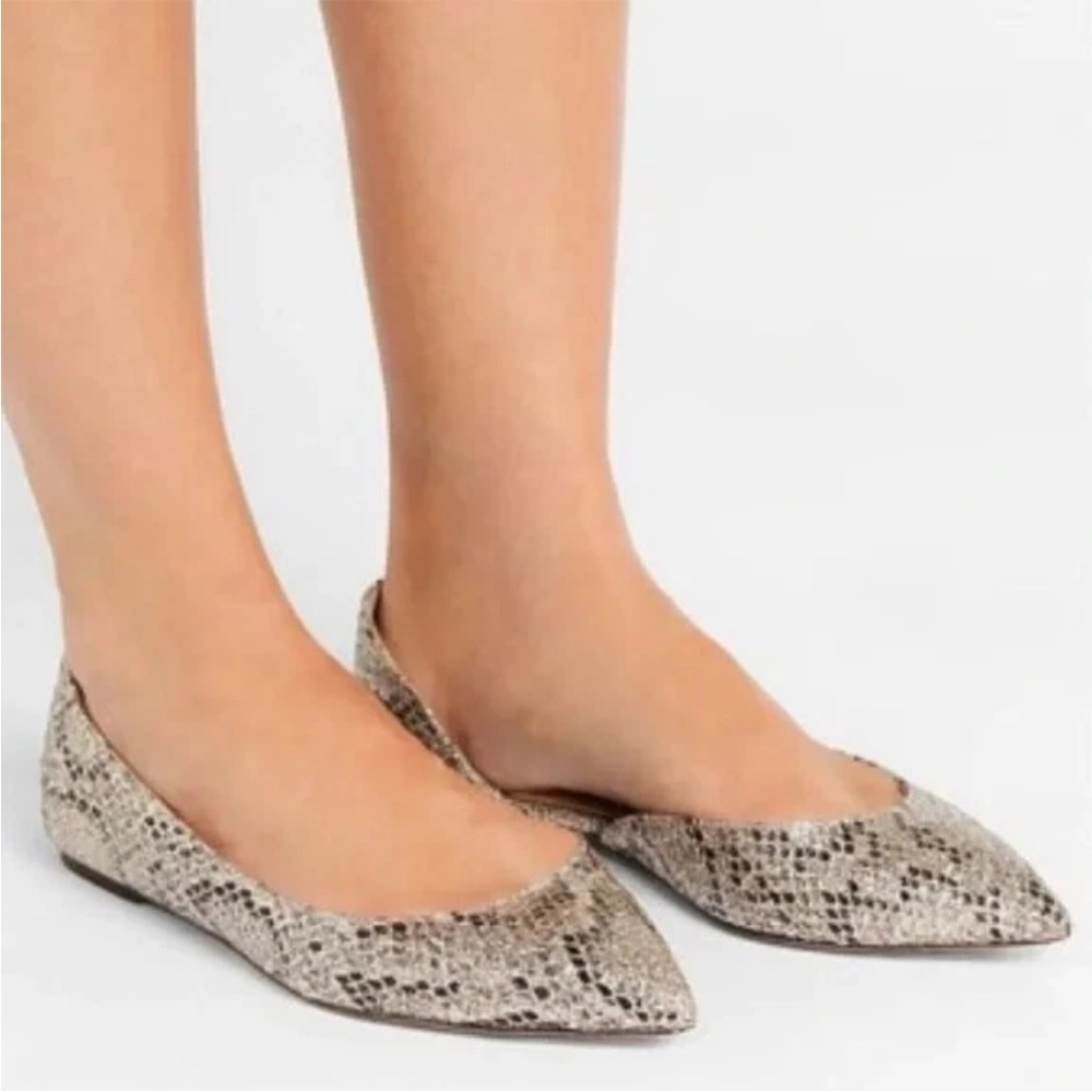 J Crew Audrey snake print leather glitter D’Orsay slip on point toe flats size 7